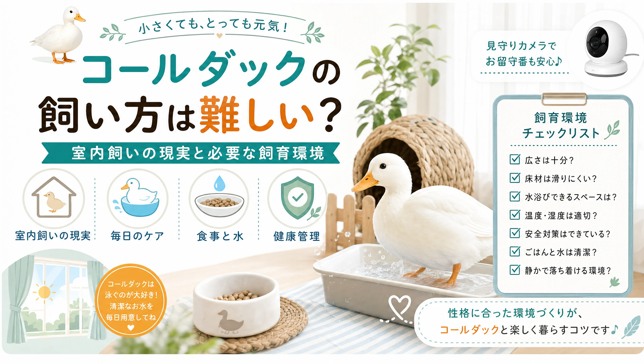 コールダックの飼い方と室内飼育環境の解説