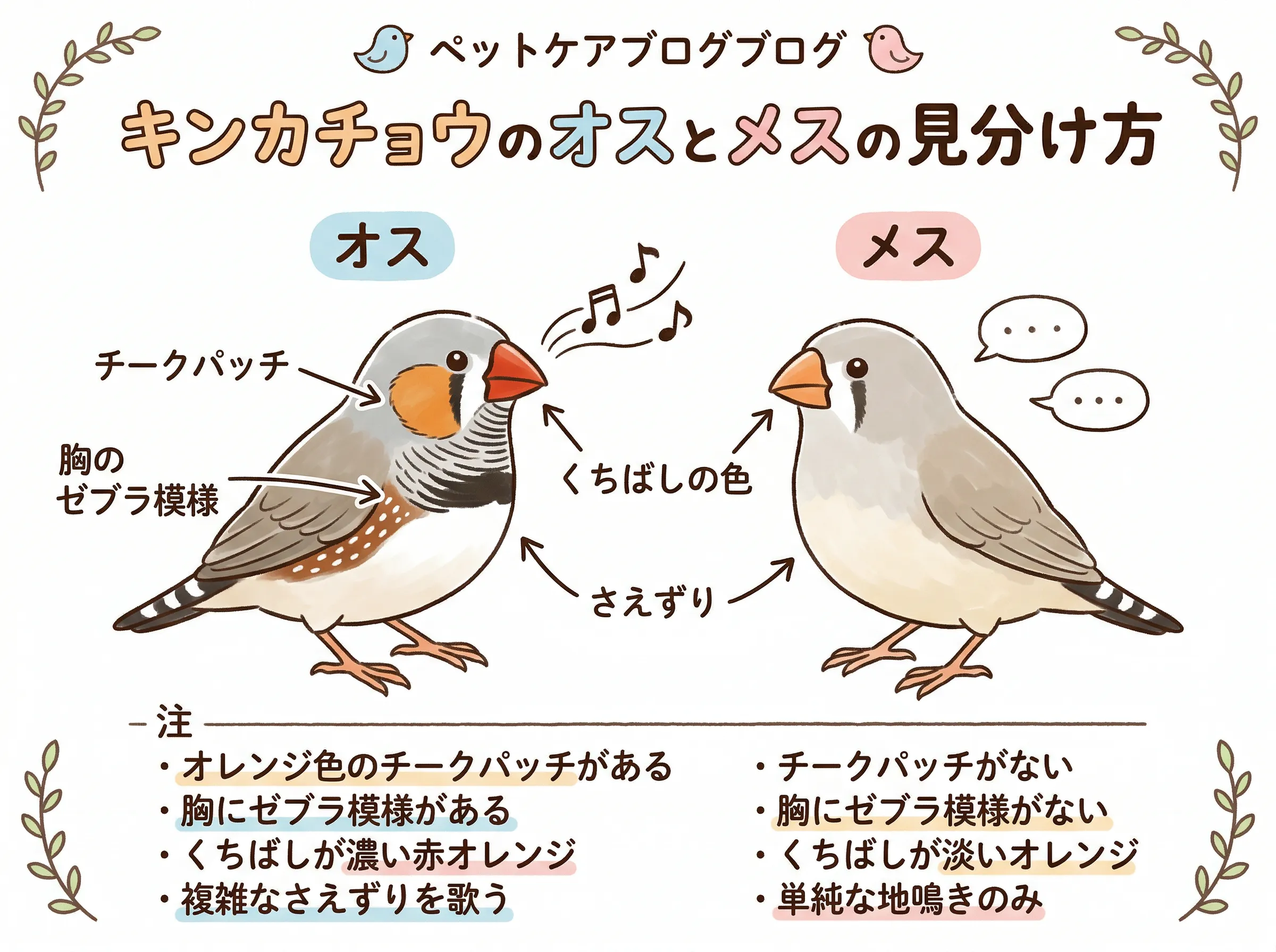 キンカチョウのオスメスの見分け方